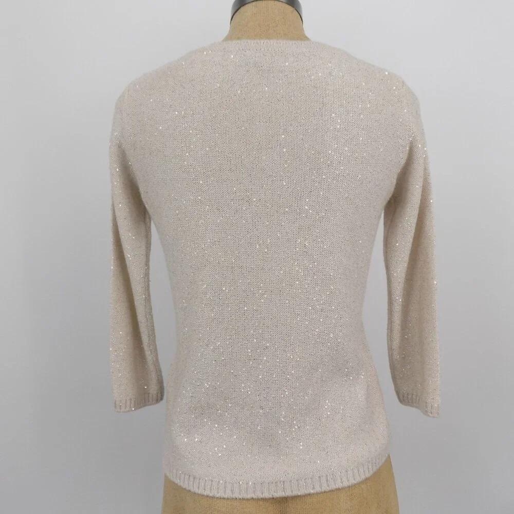 Luisa Spagnoli Women Beige Knitted Sweater Pullover Sequins Made in Italy Size S - Picture 3 of 9